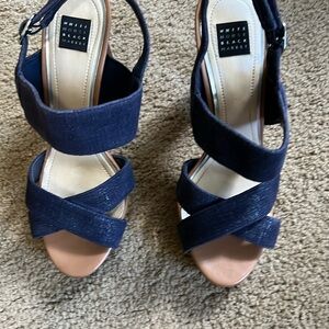 White House Black Market Navy Blue Crisscross Sandal Heels